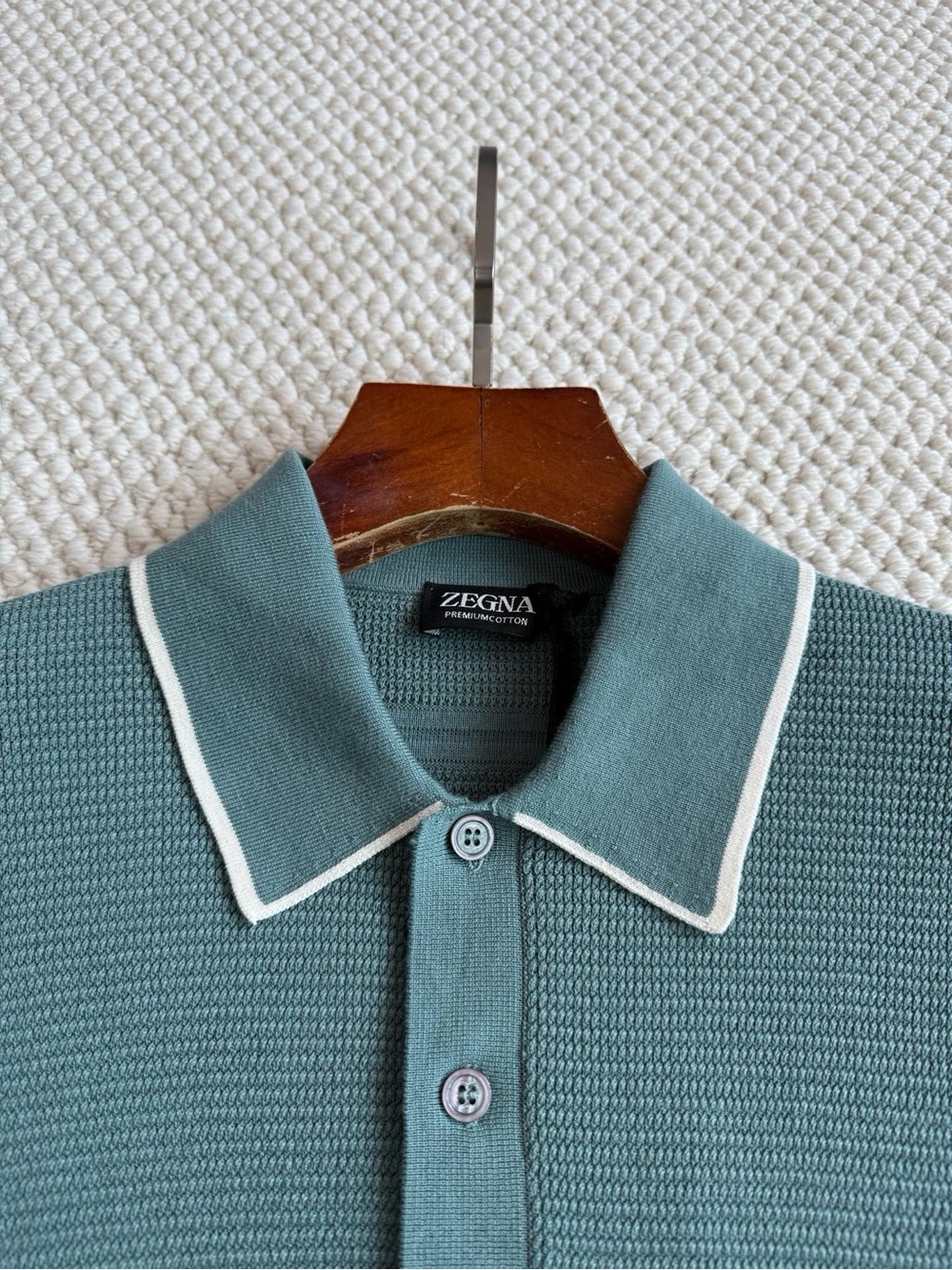 NWOT Zegna Men’s Premium Cotton Short-Sleeve Polo Shirt in Blue, Size S/M/L/XL - Picture 5 of 16